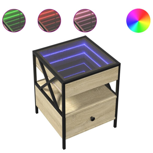 VidaXL (sonoma oak) vidaXL Bedside Table with Infinity LED Nightstand Bed Side Table Grey Sonoma 1