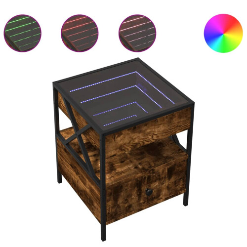 VidaXL (smoked oak) vidaXL Bedside Table with Infinity LED Nightstand Bed Side Table Grey Sonoma 1