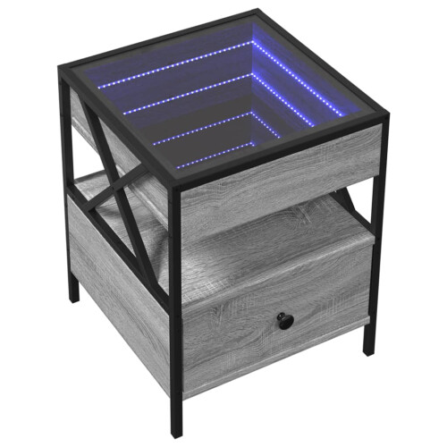 VidaXL (grey sonoma) vidaXL Bedside Table with Infinity LED Nightstand Bed Side Table Grey Sonoma 2