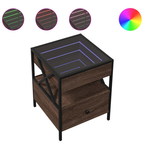 VidaXL (brown oak) vidaXL Bedside Table with Infinity LED Nightstand Bed Side Table Grey Sonoma 1