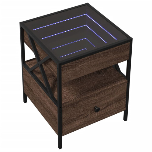 VidaXL (brown oak) vidaXL Bedside Table with Infinity LED Nightstand Bed Side Table Grey Sonoma 2