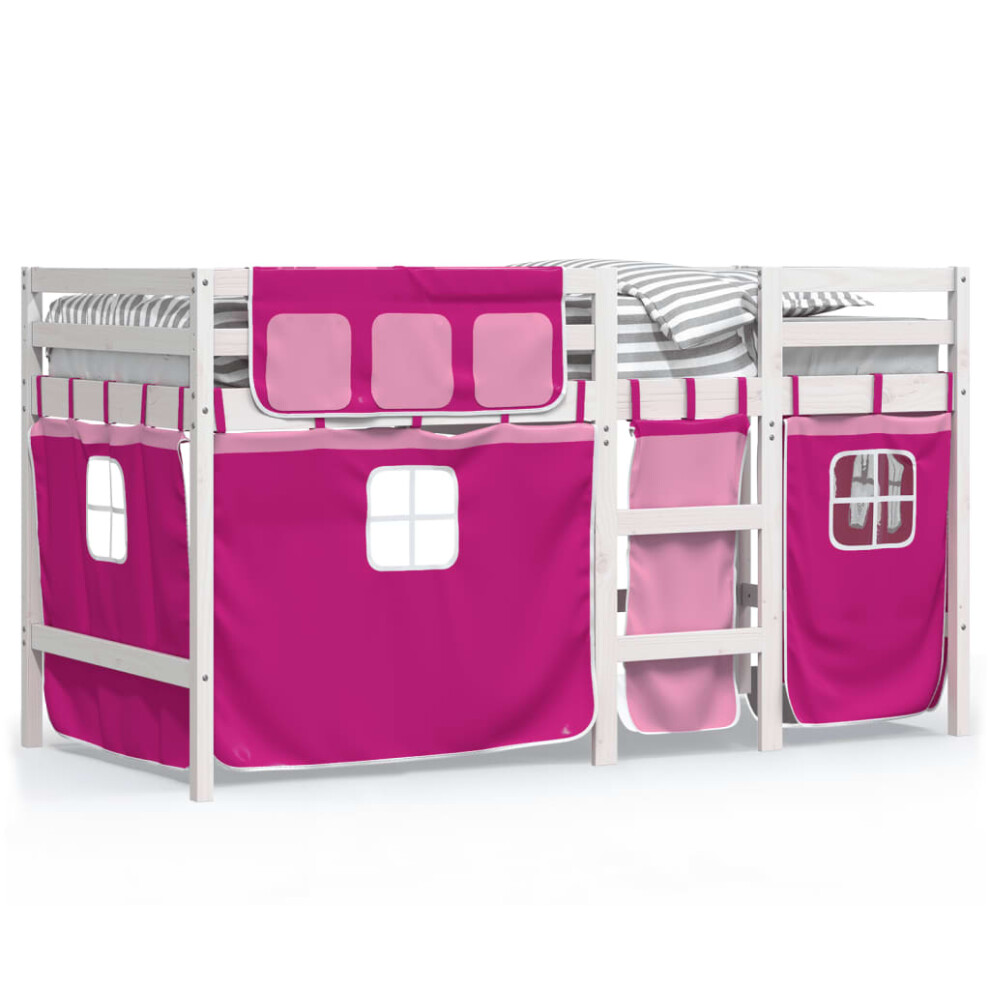 (white and pink, 80 x 200 cm) vidaXL Kids' Loft Bed with Curtains Bunk Bed Kids Twin Sleeper Solid Wood Pine