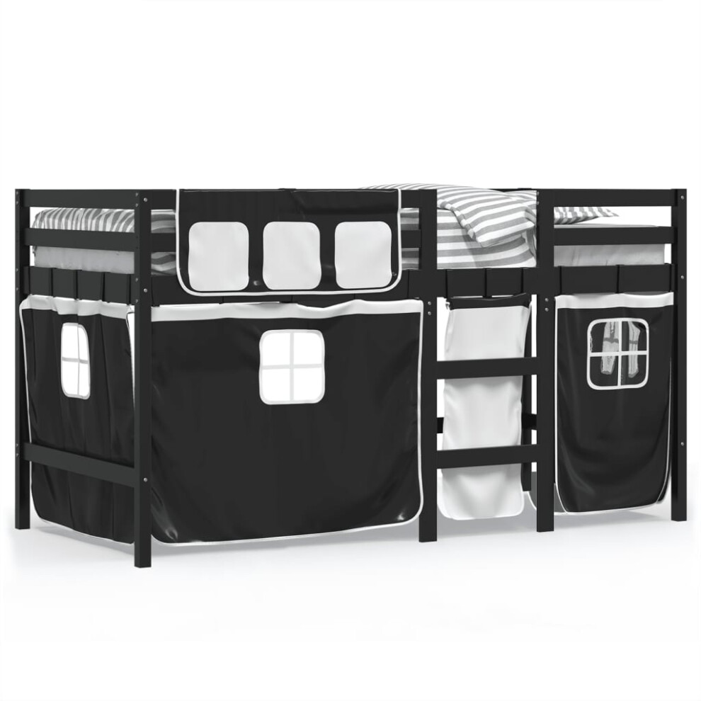 (black and white, 80 x 200 cm) vidaXL Kids' Loft Bed with Curtains Bunk Bed Kids Twin Sleeper Solid Wood Pine