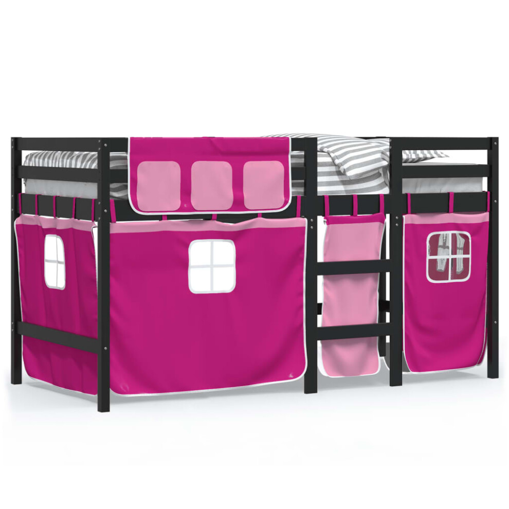 (black and pink, 80 x 200 cm) vidaXL Kids' Loft Bed with Curtains Bunk Bed Kids Twin Sleeper Solid Wood Pine