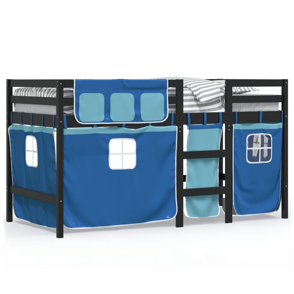 (black and blue, 90 x 200 cm) vidaXL Kids' Loft Bed with Curtains Bunk Bed Kids Twin Sleeper Solid Wood Pine