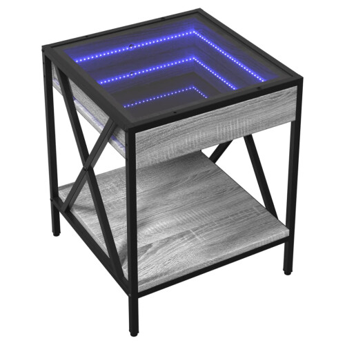 VidaXL (grey sonoma) vidaXL Bedside Table with Infinity LED Nightstand Bed Side Table Sonoma Oak 2