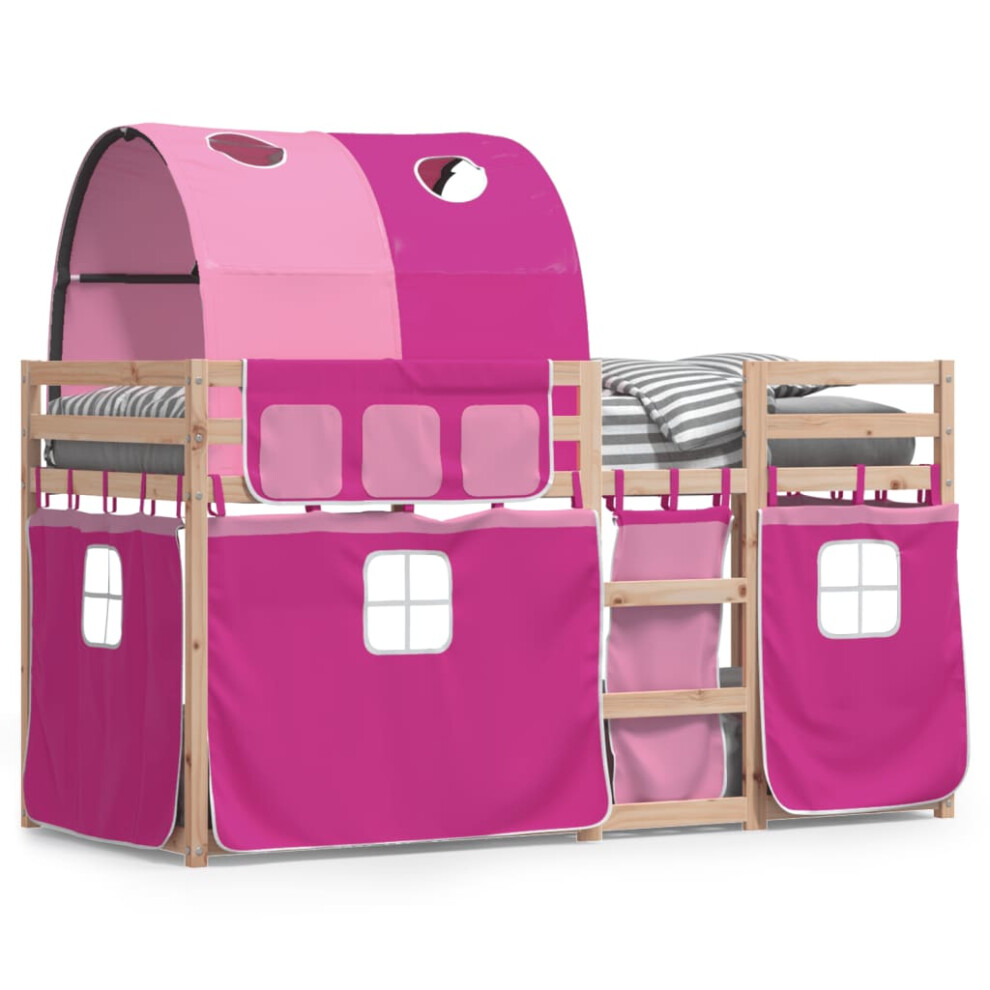 (pink, 80 x 200 cm) vidaXL Bunk Bed with Curtains Kids Twin Sleeper Pink 80x200 cm Solid Wood Pine