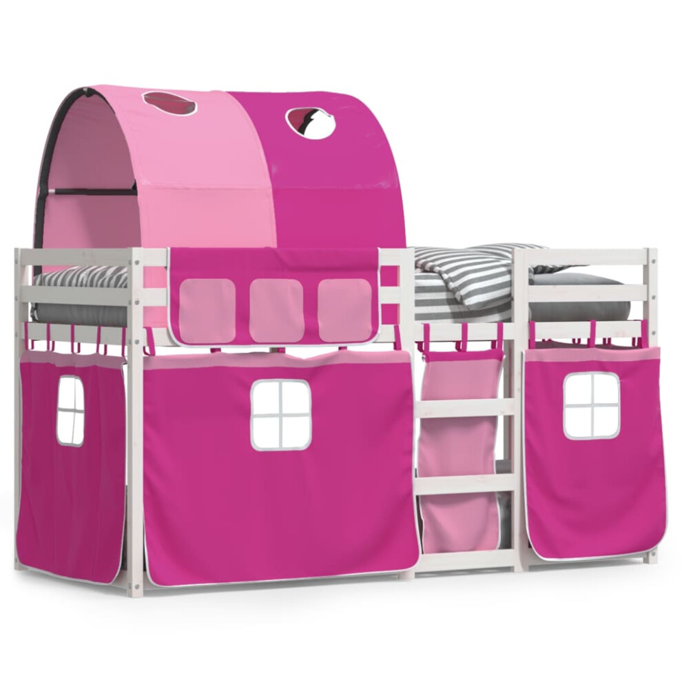 Vidaxl (White And Pink, 80 X 200 Cm) Bunk Bed With Curtains Kids Twin Sleeper Pink 80X200 Cm Solid Wood Pine