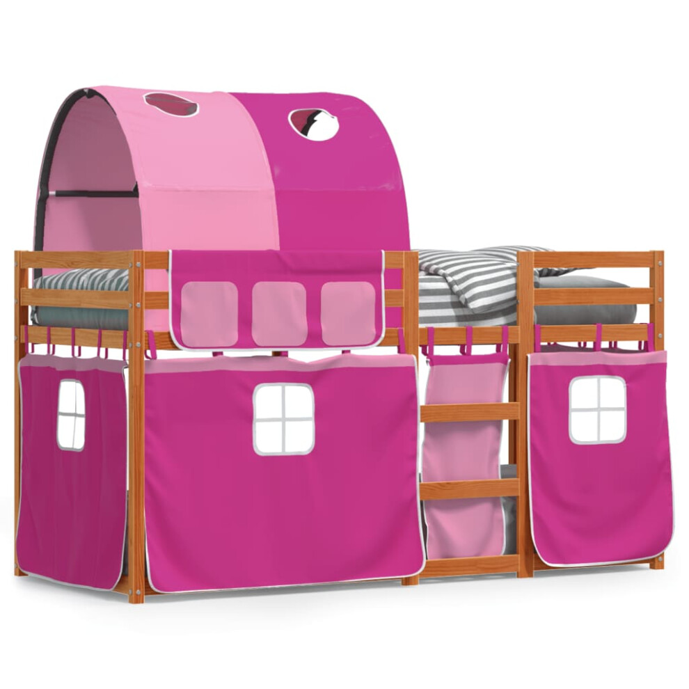 (light brown and pink, 80 x 200 cm) vidaXL Bunk Bed with Curtains Kids Twin Sleeper Pink 80x200 cm Solid Wood Pine