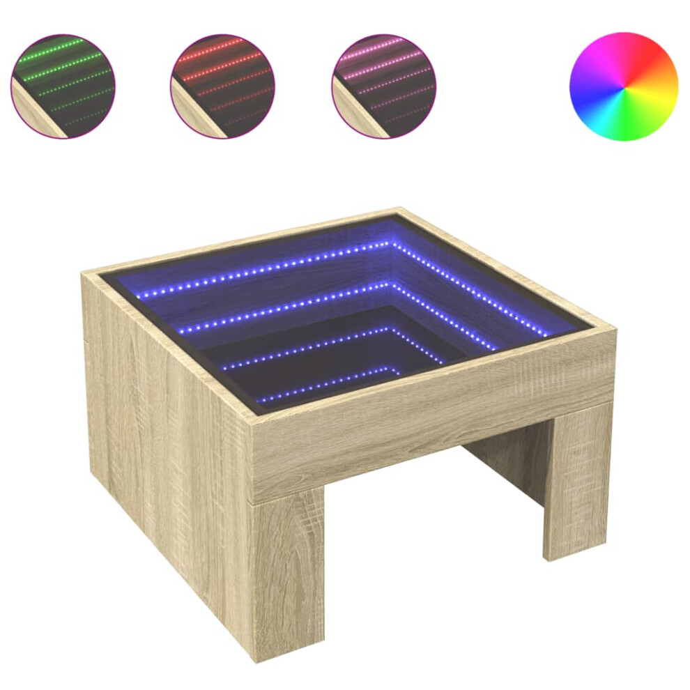 Vidaxl (Sonoma Oak, 50 X 50 X 30 Cm) Coffee Table With Infinity Led Hall Tea End Table Side Table Sonoma Oak