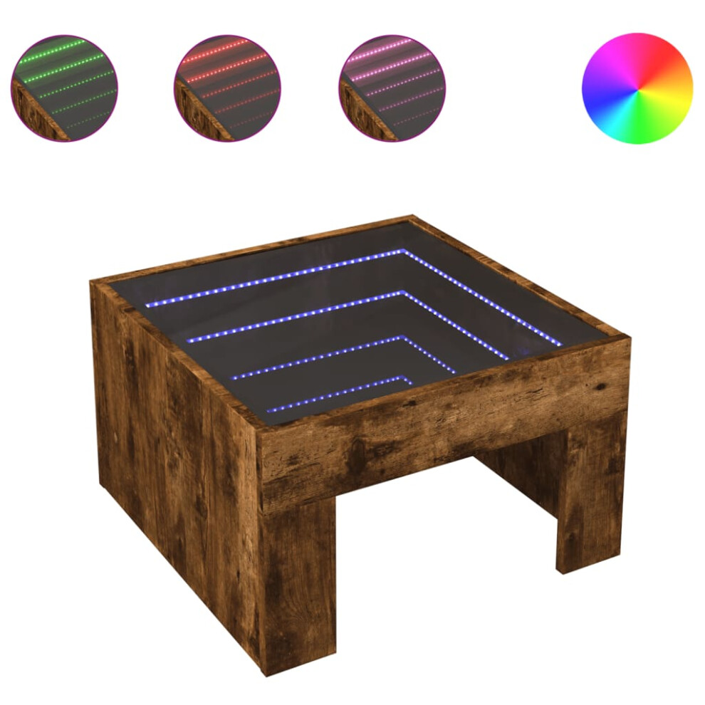 Vidaxl (Smoked Oak, 50 X 50 X 30 Cm) Coffee Table With Infinity Led Hall Tea End Table Side Table Sonoma Oak