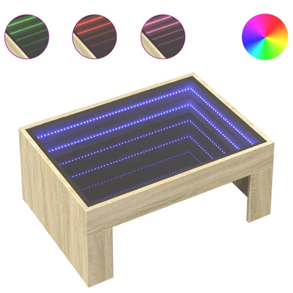 Vidaxl (Sonoma Oak, 70 X 50 X 30 Cm) Coffee Table With Infinity Led Hall Tea End Table Side Table Sonoma Oak
