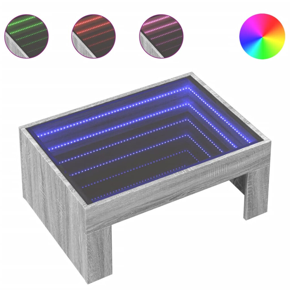 Vidaxl (Grey Sonoma, 70 X 50 X 30 Cm) Coffee Table With Infinity Led Hall Tea End Table Side Table Sonoma Oak