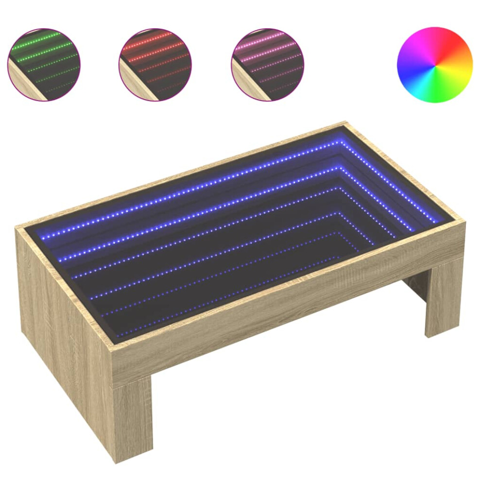 Vidaxl (Sonoma Oak, 90 X 50 X 30 Cm) Coffee Table With Infinity Led Hall Tea End Table Side Table Sonoma Oak