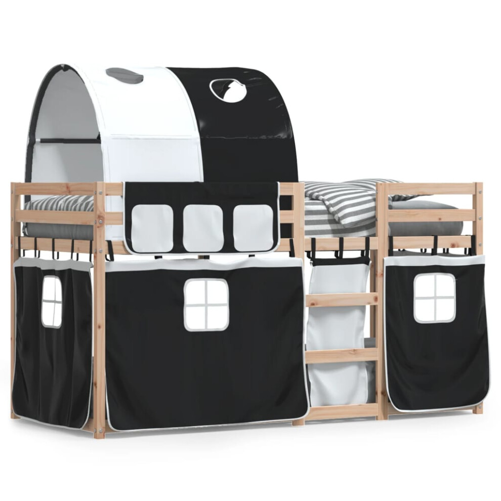 (black, 90 x 200 cm) vidaXL Bunk Bed with Curtains Bed Frame White&Black 90x200 cm Solid Wood Pine