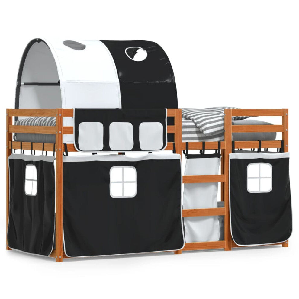 (brown and black, 90 x 200 cm) vidaXL Bunk Bed with Curtains Bed Frame White&Black 90x200 cm Solid Wood Pine