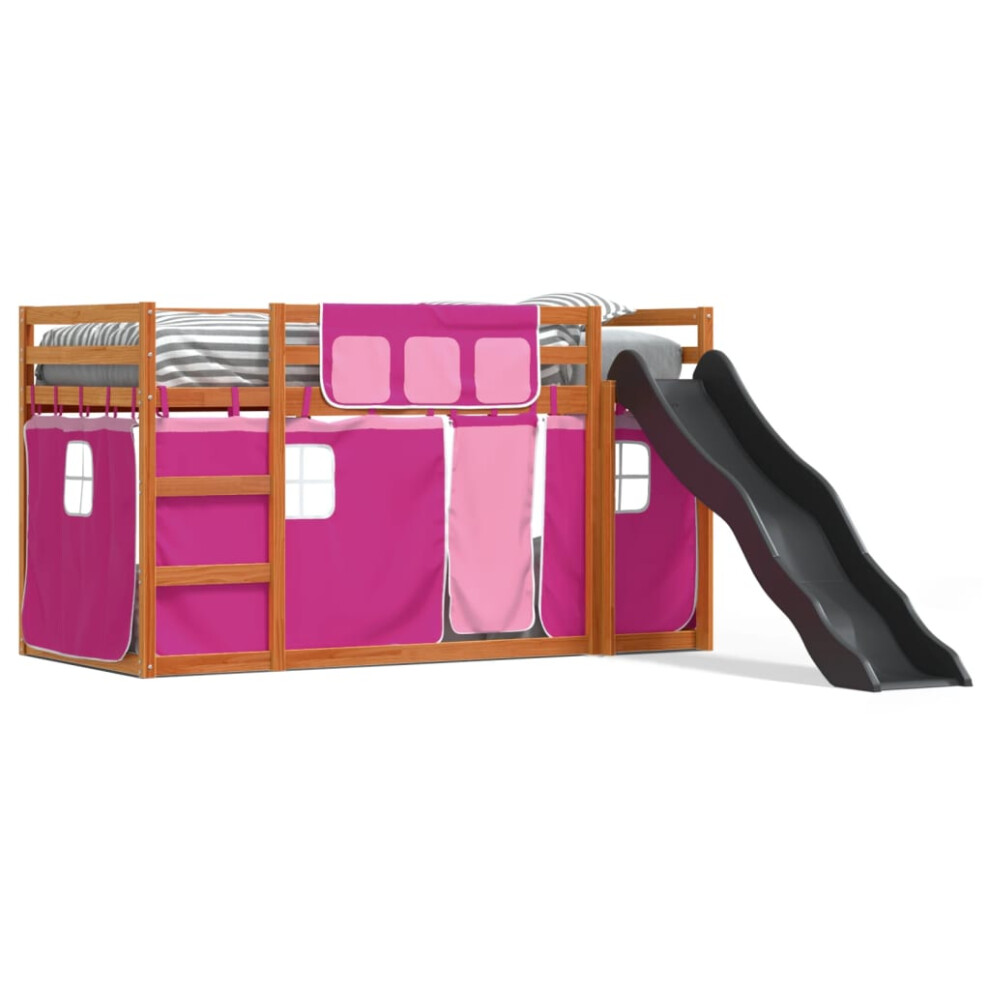 Vidaxl (Brown And Pink, 90 X 190 Cm) Bunk Bed With Slide And Curtains Bed Frame Loft Bed Pink 90X190 Cm