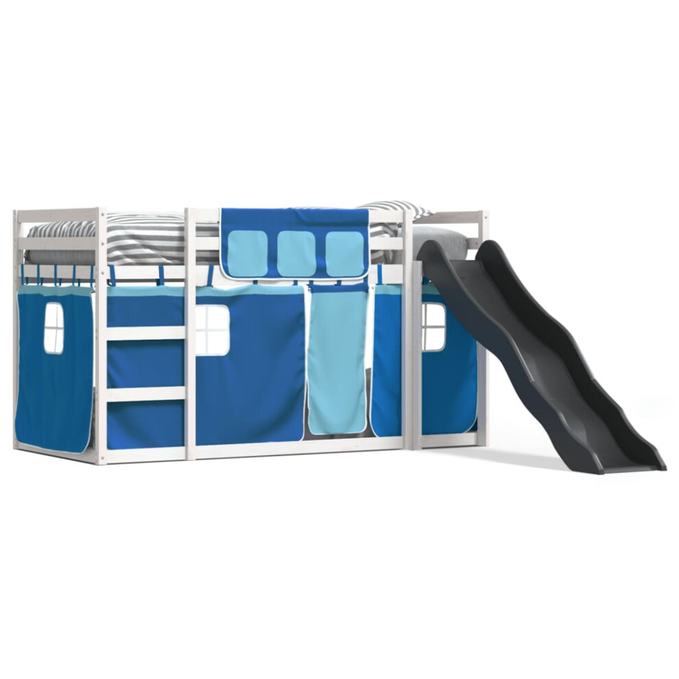Vidaxl (White And Blue, 90 X 200 Cm) Bunk Bed With Slide And Curtains Bed Frame Loft Bed Pink 90X190 Cm