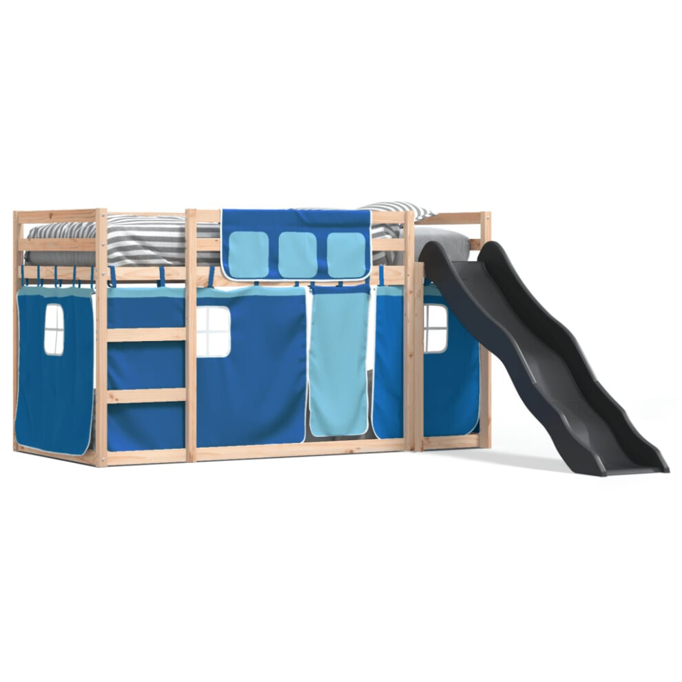 Vidaxl (Blue, 80 X 200 Cm) Bunk Bed With Slide And Curtains Bed Frame Loft Bed Pink 90X190 Cm