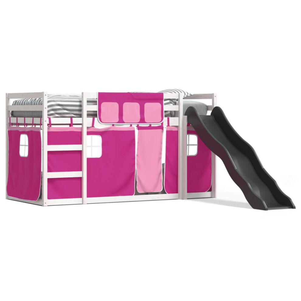 Vidaxl (White And Pink, 90 X 190 Cm) Bunk Bed With Slide And Curtains Bed Frame Loft Bed Pink 90X190 Cm