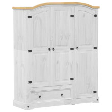 (white) vidaXL Wardrobe Armoire Closet Clothes Storage Organiser White Solid Wood Pine