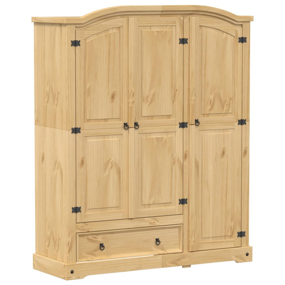 Vidaxl (Brown) Wardrobe Armoire Closet Clothes Storage Organiser White Solid Wood Pine