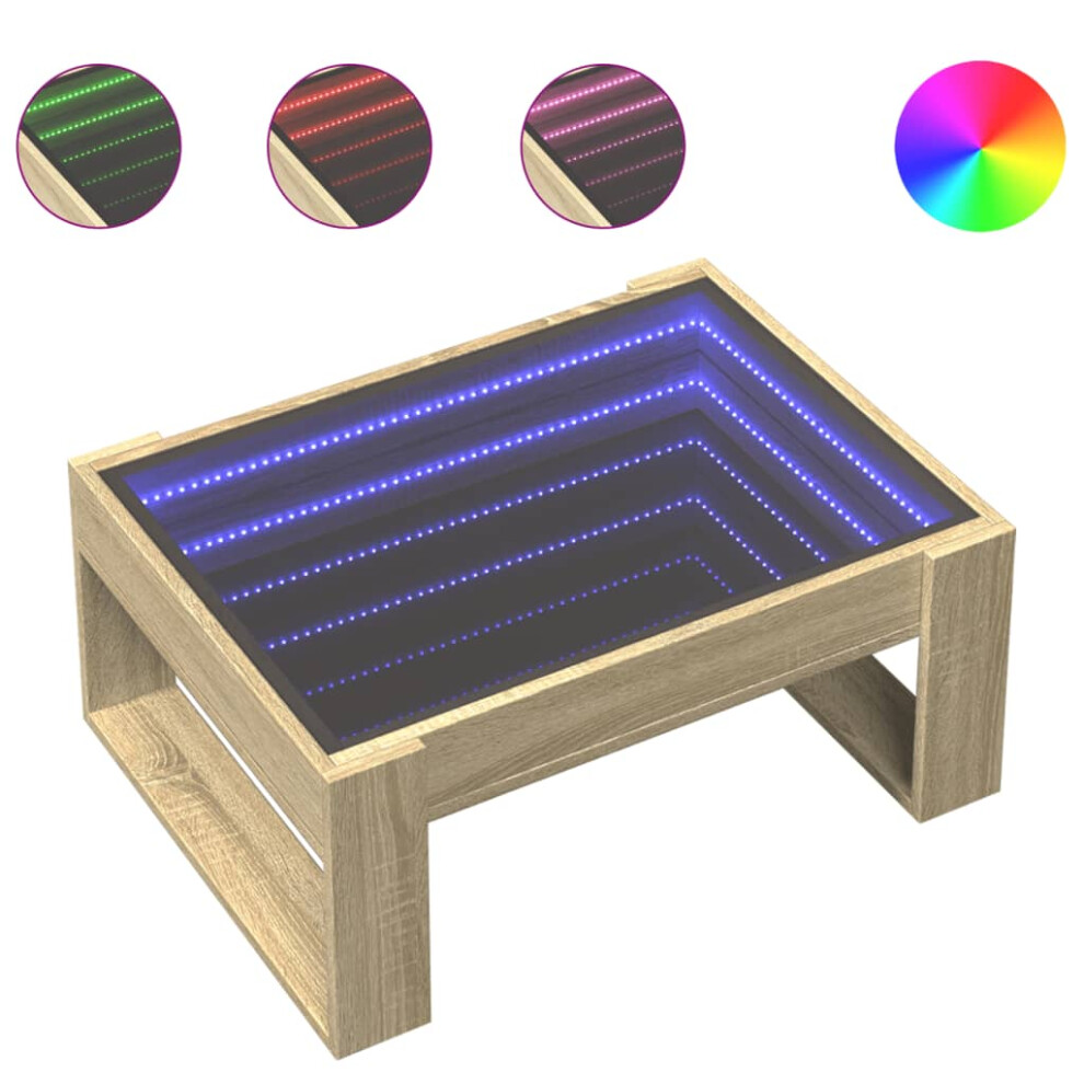 Vidaxl (Sonoma Oak, 70 X 53 X 30 Cm) Coffee Table With Infinity Led Hallway Tea End Table Side Table Black
