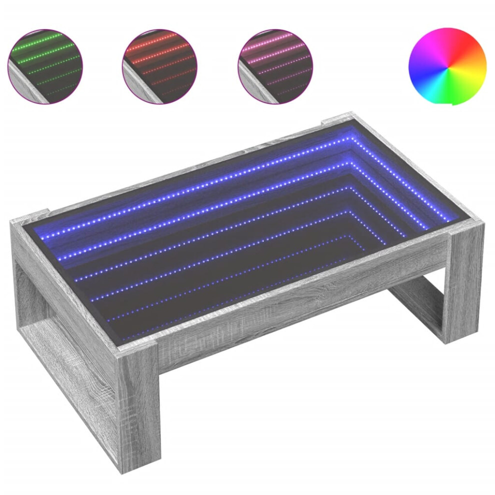 Vidaxl (Grey Sonoma, 90 X 53 X 30 Cm) Coffee Table With Infinity Led Hallway Tea End Table Side Table Black