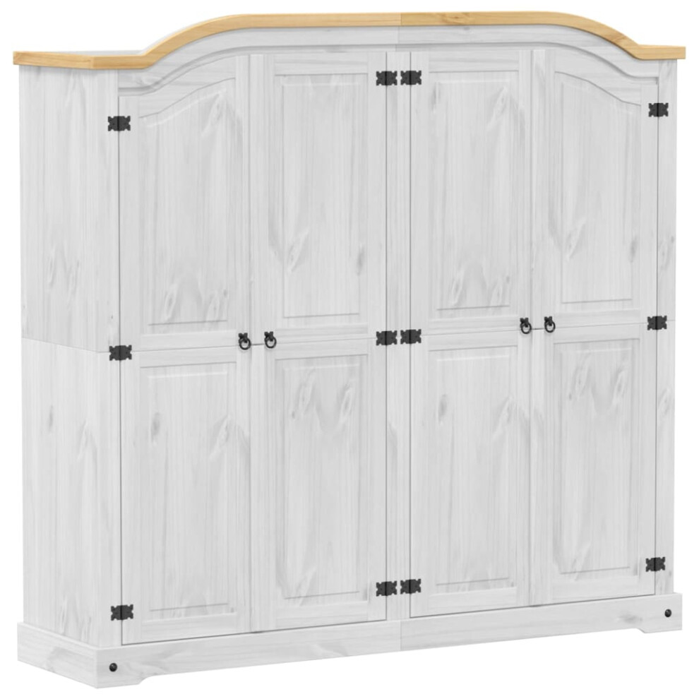 (white) vidaXL Wardrobe Armoire Closet Clothes Storage Organiser White Solid Wood Pine