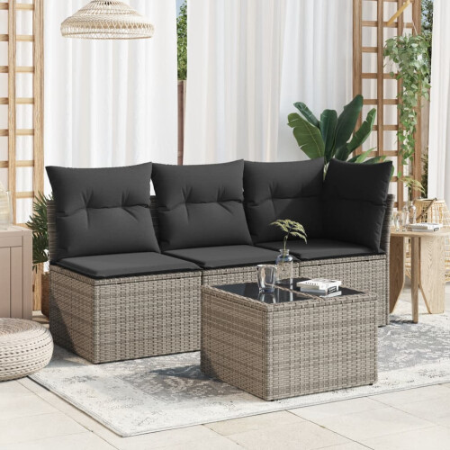 VidaXL vidaXL Gartentisch mit Glasplatte Grau 55x55x37 cm Poly Rattan 2