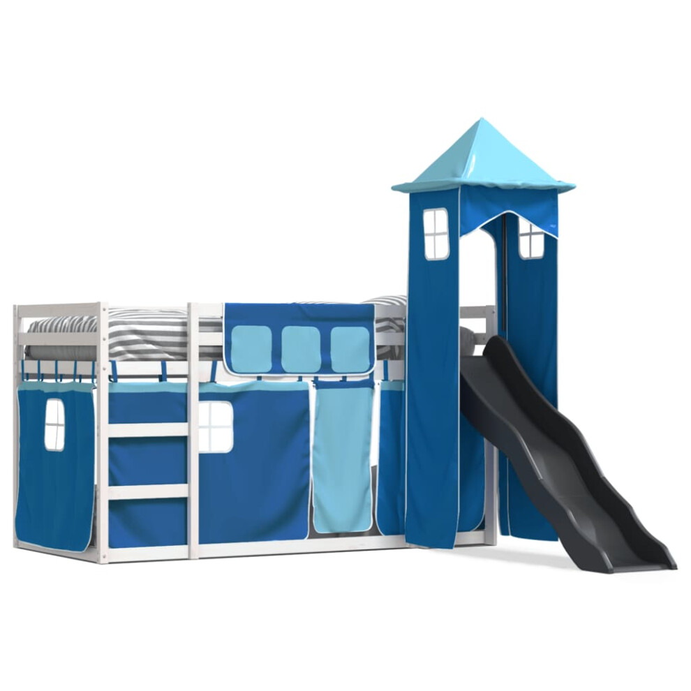 Vidaxl (White And Blue, 90 X 200 Cm) Bunk Bed With Slide And Curtains Kids Twin Sleeper Bed Pink 90X200 Cm