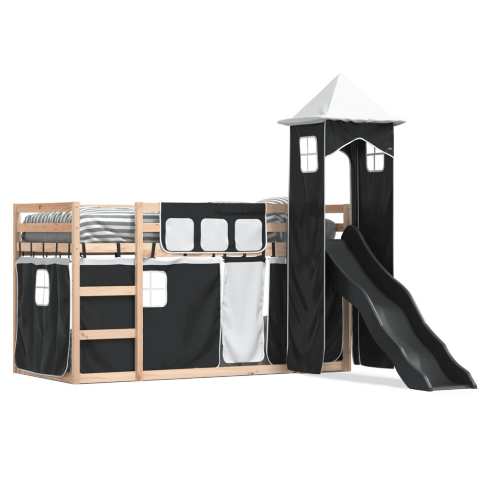 Vidaxl (Black, 80 X 200 Cm) Bunk Bed With Slide And Curtains Kids Twin Sleeper Bed Pink 90X200 Cm