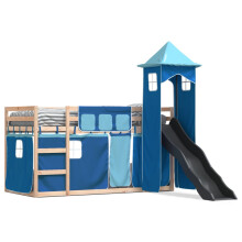 vidaXL Etagenbett mit Rutsche und Gardinen Blau 80x200 cm
