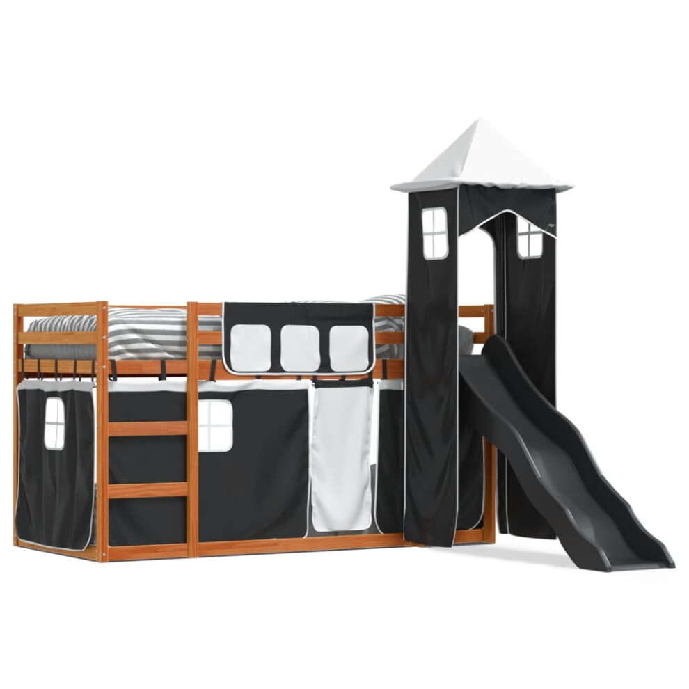 (brown and black, 80 x 200 cm) vidaXL Bunk Bed with Slide and Curtains Kids Twin Sleeper Bed Pink 90x200 cm