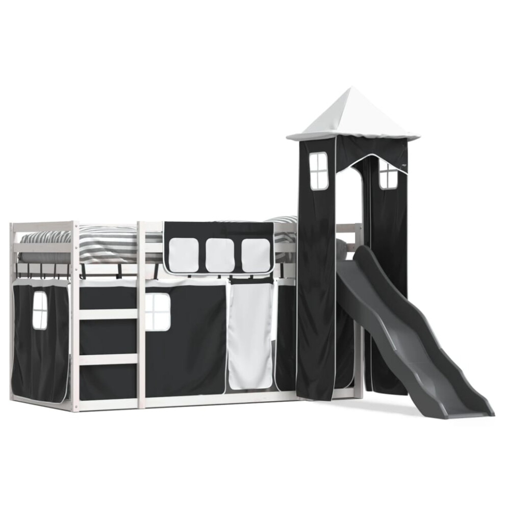 (white And black, 80 X 200 cm) vidaXL Bunk Bed With Slide And Curtains Kids Twin Sleeper Bed Pink 90x200 Cm