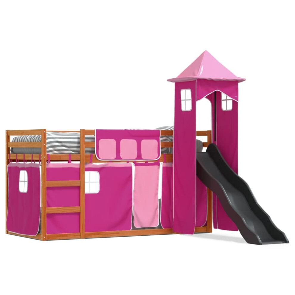 (brown and pink, 80 x 200 cm) vidaXL Bunk Bed with Slide and Curtains Kids Twin Sleeper Bed Pink 90x200 cm