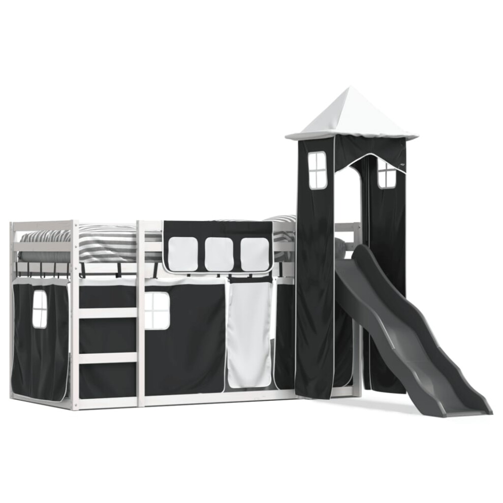 Vidaxl (White And Black, 90 X 190 Cm) Bunk Bed With Slide And Curtains Kids Twin Sleeper Bed Pink 90X200 Cm