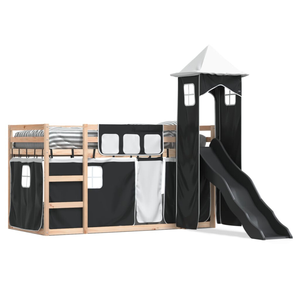 (black, 90 x 190 cm) vidaXL Bunk Bed with Slide and Curtains Kids Twin Sleeper Bed Pink 90x200 cm