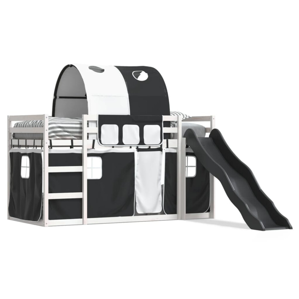 Vidaxl (White And Black, 90 X 200 Cm) Bunk Bed With Slide And Curtains Bed Frame Kids Twin Sleeper Loft Bed