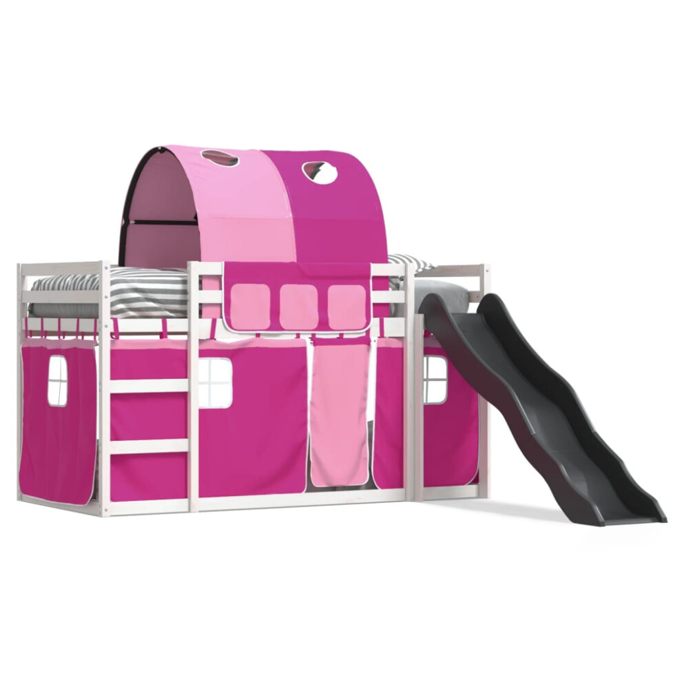 Vidaxl (White And Pink, 90 X 200 Cm) Bunk Bed With Slide And Curtains Bed Frame Kids Twin Sleeper Loft Bed