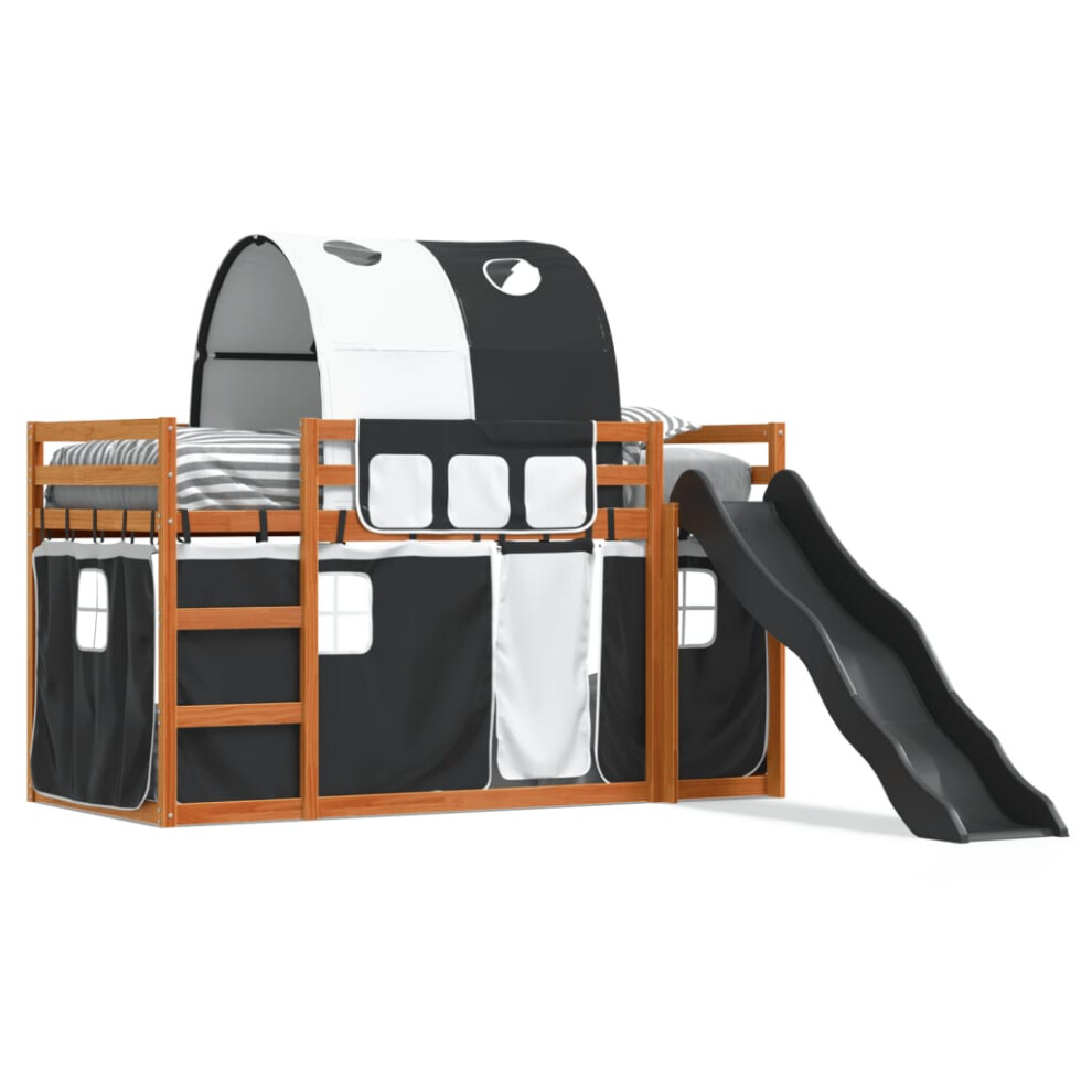 (brown and black, 90 x 200 cm) vidaXL Bunk Bed with Slide and Curtains Bed Frame Kids Twin Sleeper Loft Bed