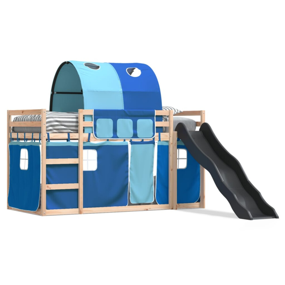 Vidaxl (Blue, 80 X 200 Cm) Bunk Bed With Slide And Curtains Bed Frame Kids Twin Sleeper Loft Bed