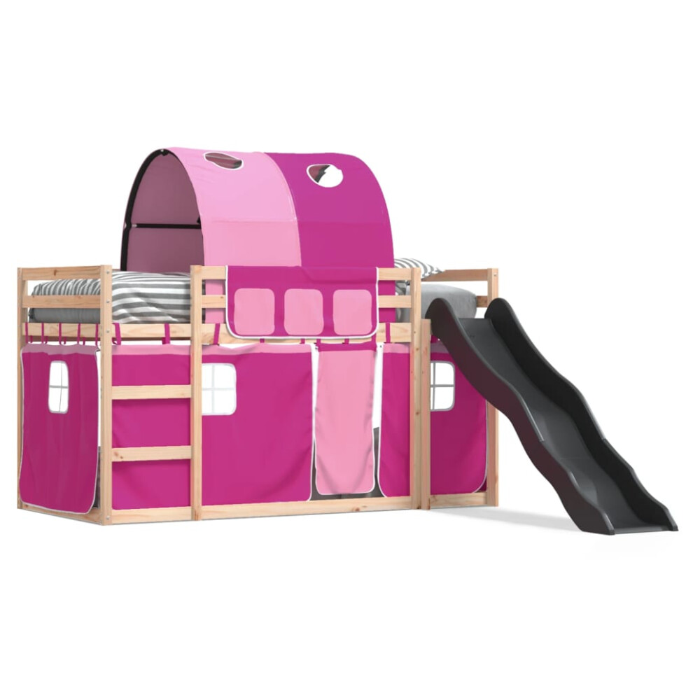 Vidaxl (Pink, 80 X 200 Cm) Bunk Bed With Slide And Curtains Bed Frame Kids Twin Sleeper Loft Bed