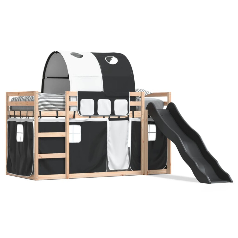 (black, 90 x 190 cm) vidaXL Bunk Bed with Slide and Curtains Bed Frame Kids Twin Sleeper Loft Bed