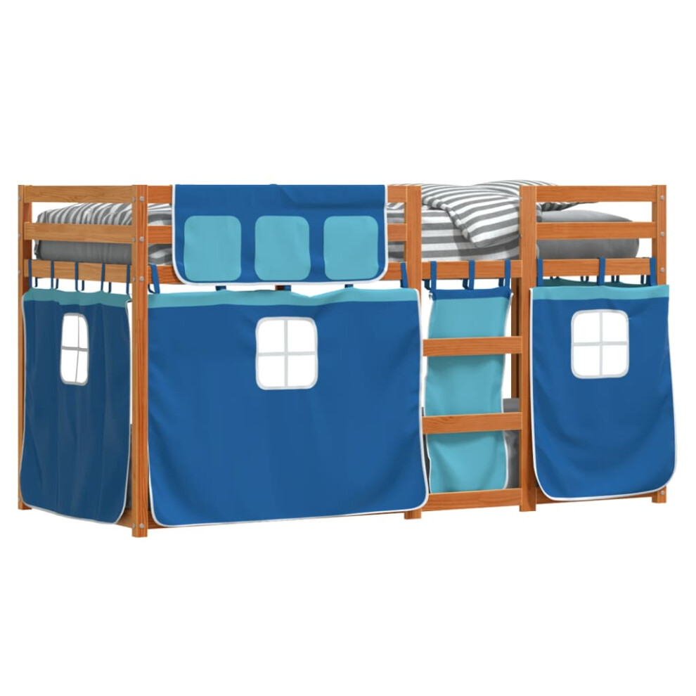 (light brown and blue, 80 x 200 cm) vidaXL Bunk Bed with Curtains Kids Twin Sleeper Blue 80x200 cm Solid Wood Pine