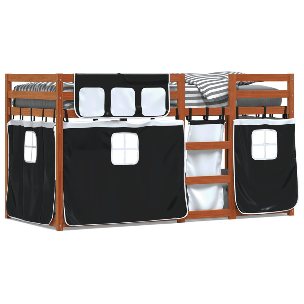 Vidaxl (Light Brown And Black, 80 X 200 Cm) Bunk Bed With Curtains Kids Twin Sleeper Blue 80X200 Cm Solid Wood Pine