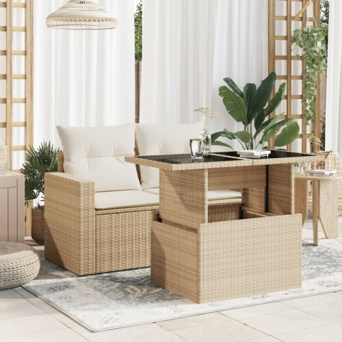 VidaXL vidaXL Gartentisch mit Glasplatte Beige 100x55x73 cm Poly Rattan 2