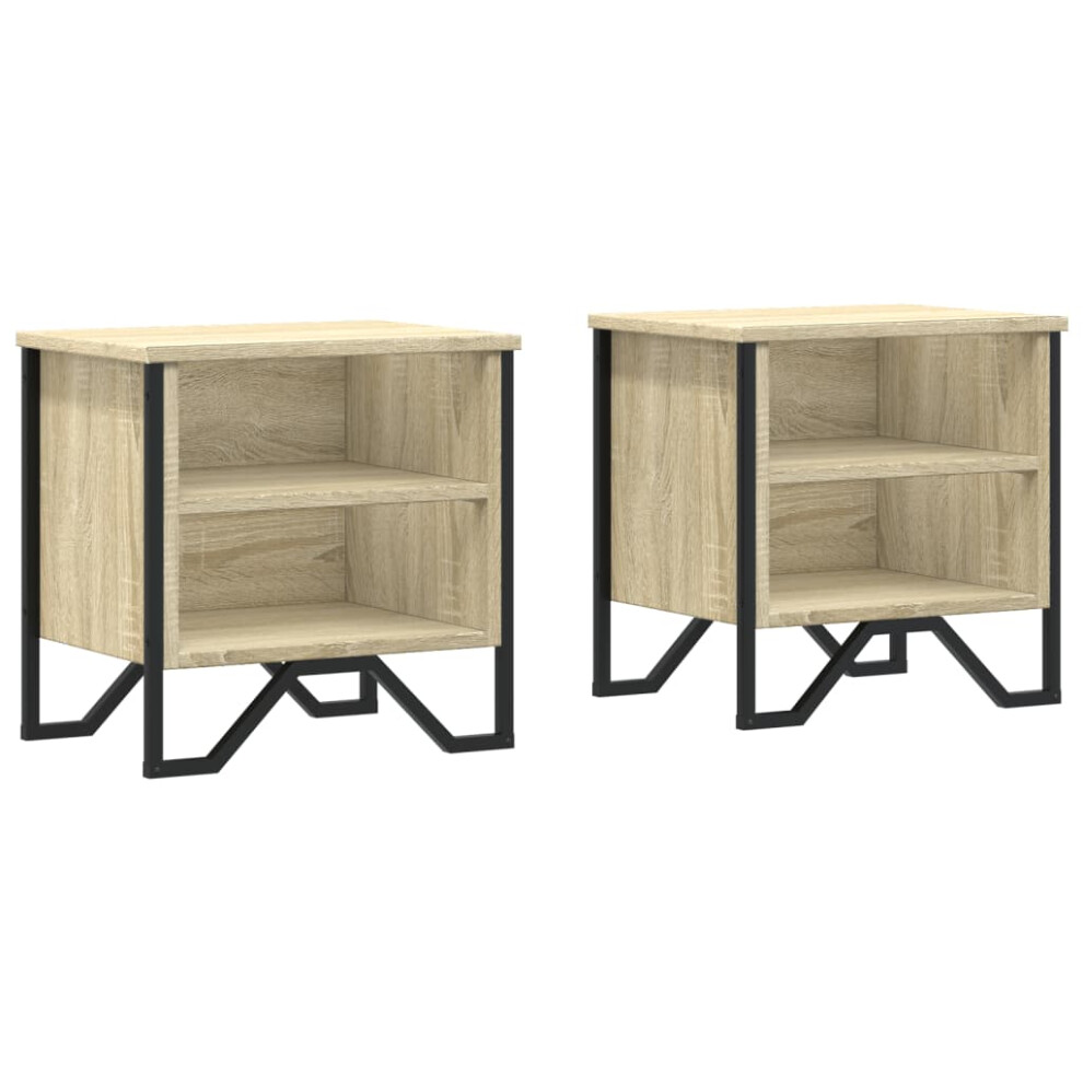 (sonoma oak, 2 pcs) vidaXL Bedside Cabinet Nightstand Bed Side Table Smoked Oak Engineered Wood