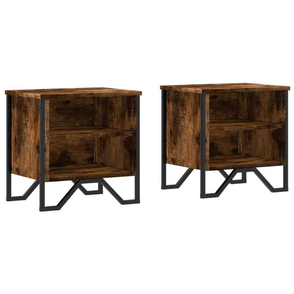 (smoked oak, 2 pcs) vidaXL Bedside Cabinet Nightstand Bed Side Table Smoked Oak Engineered Wood