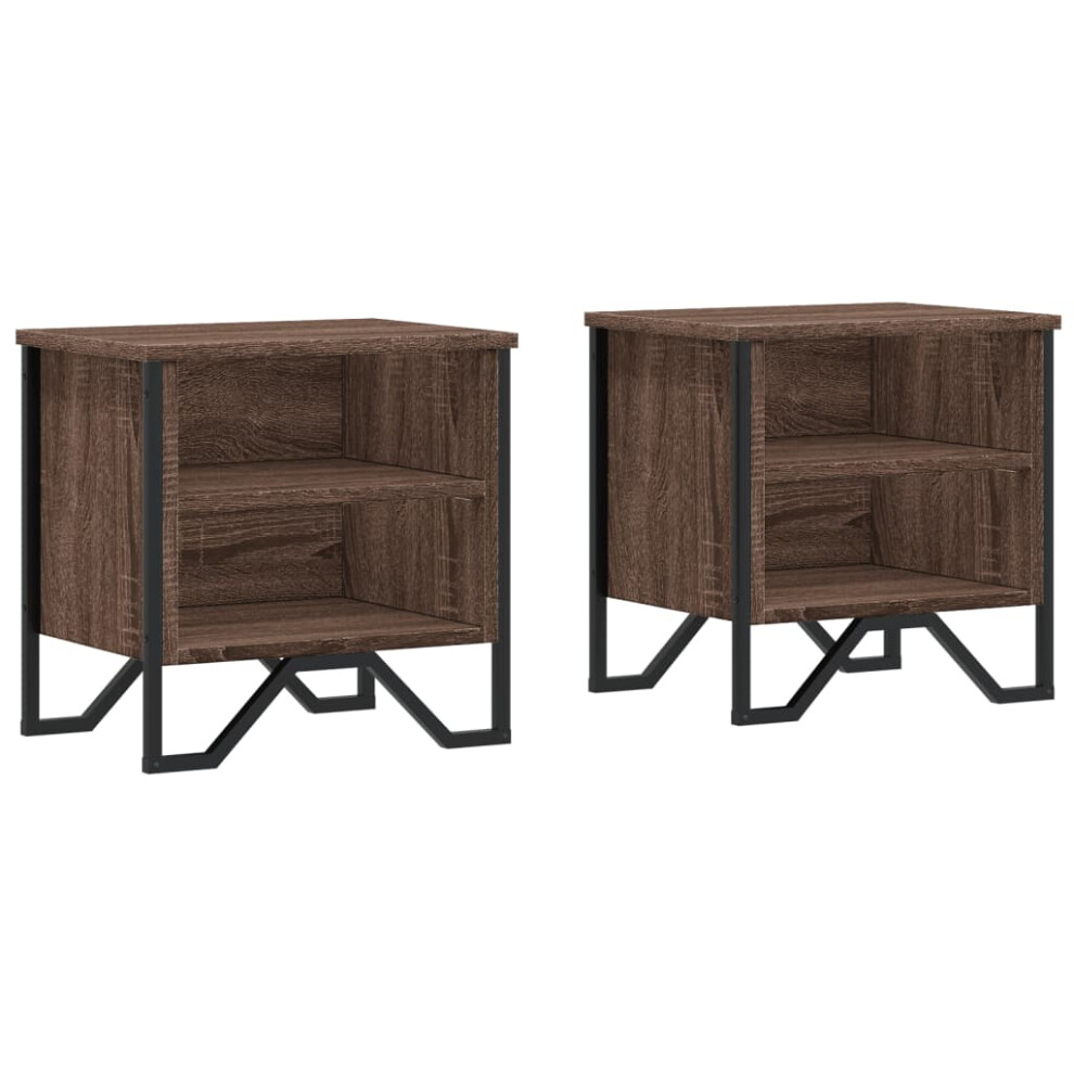 (brown oak, 2 pcs) vidaXL Bedside Cabinet Nightstand Bed Side Table Smoked Oak Engineered Wood